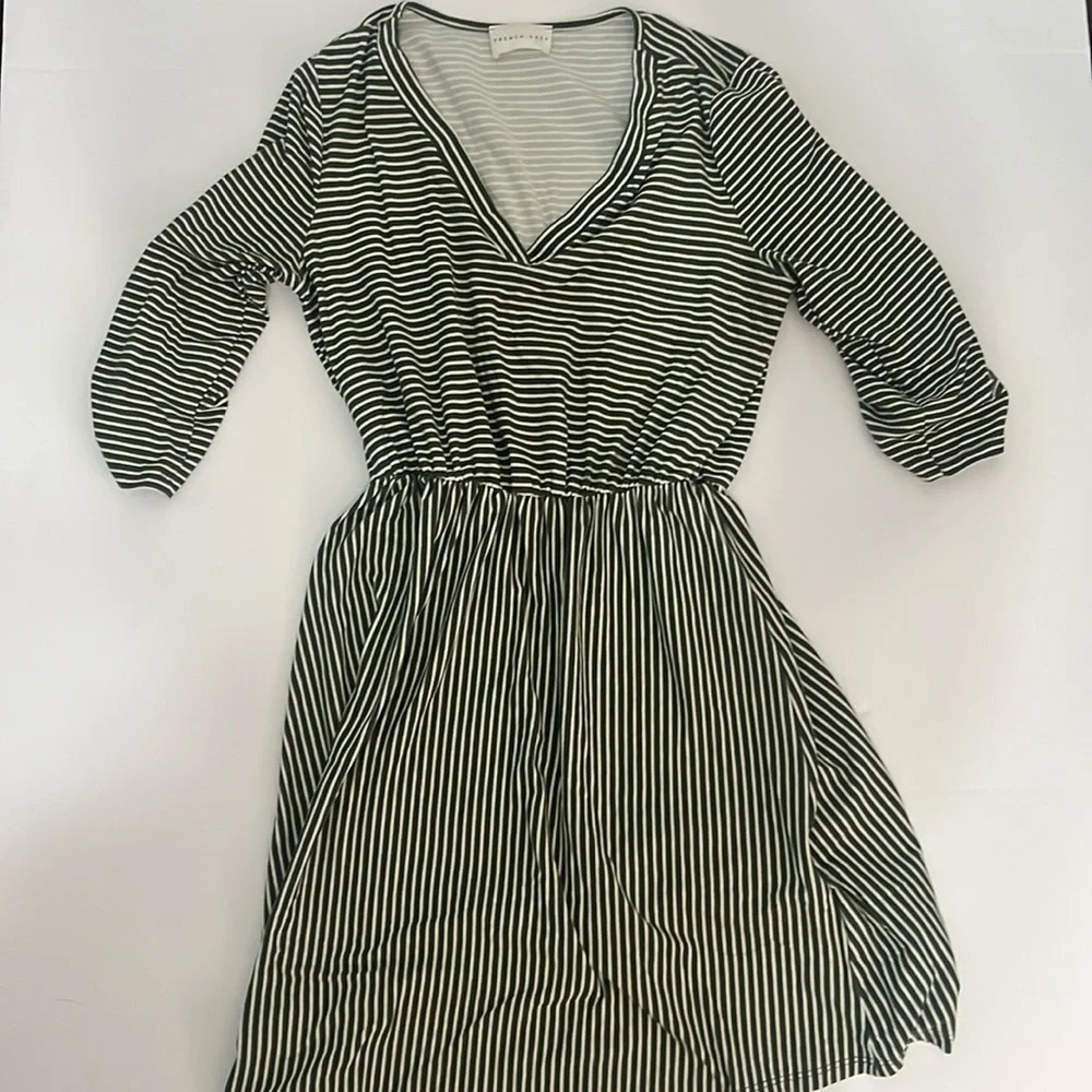 French Grey green and whitete stripe dress size medium - Picture 1 of 8